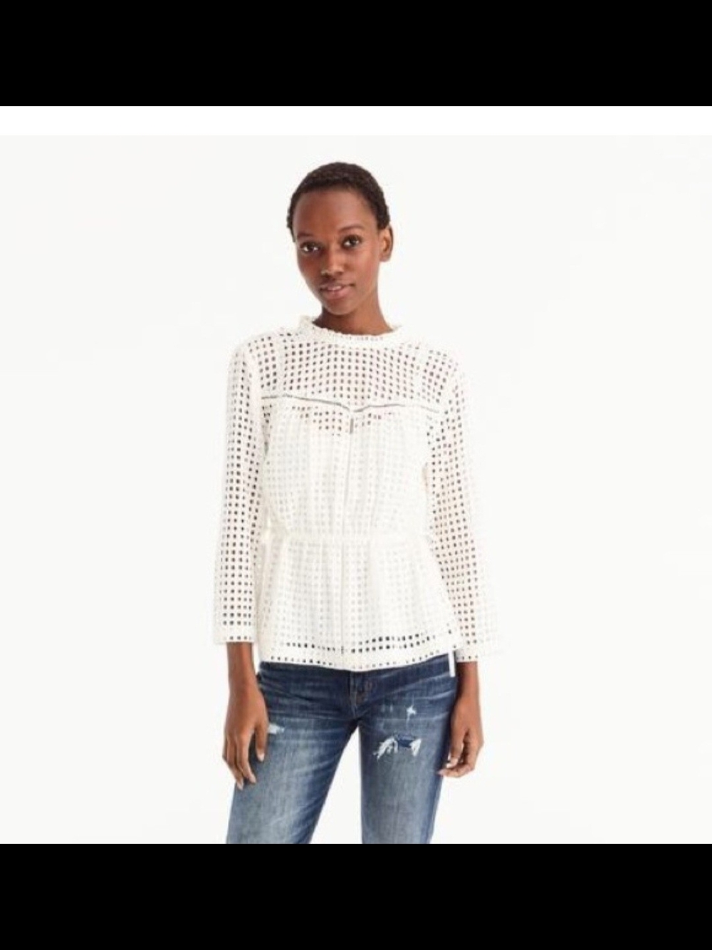 J. Crew Point Sur White Eyelet Peplum Blouse